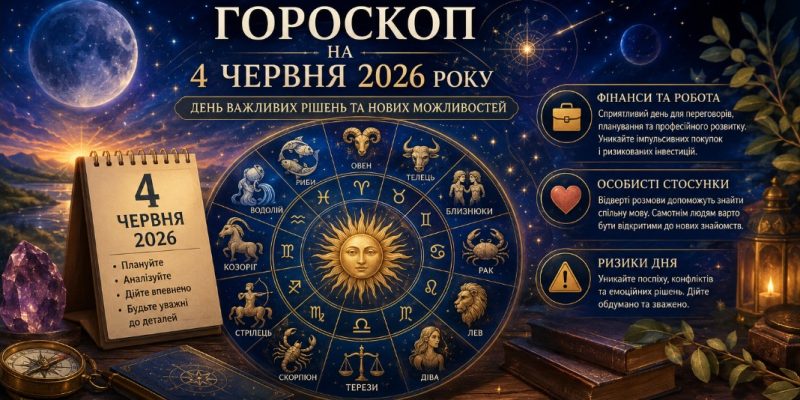 Гороскоп на 4 червня 2026 року: день важливих рішень та нових можливостей 